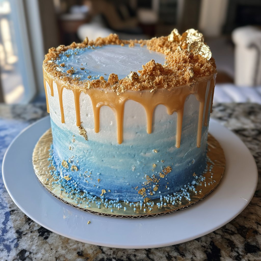 Pisces Cake Blue And Gold Theme
