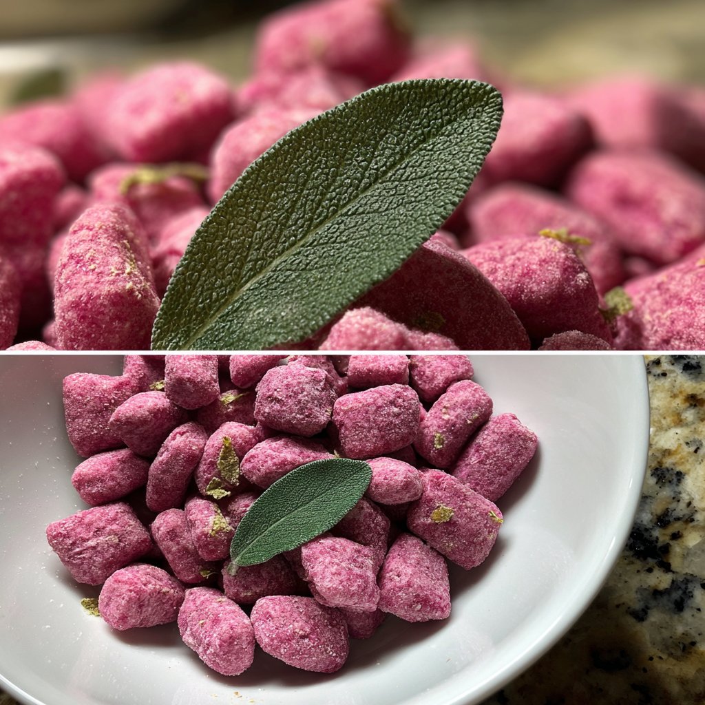 Pink Beet Gnocchi with Sage